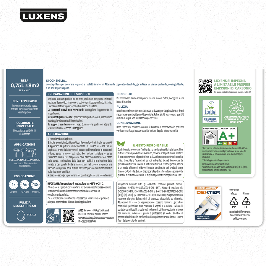 Luxens decarbonated washable white paint, 750ml