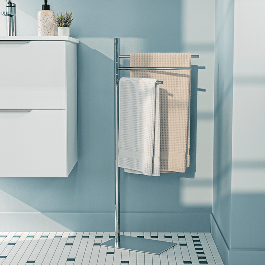 Essential chrome 3-arm towel rack floor stand