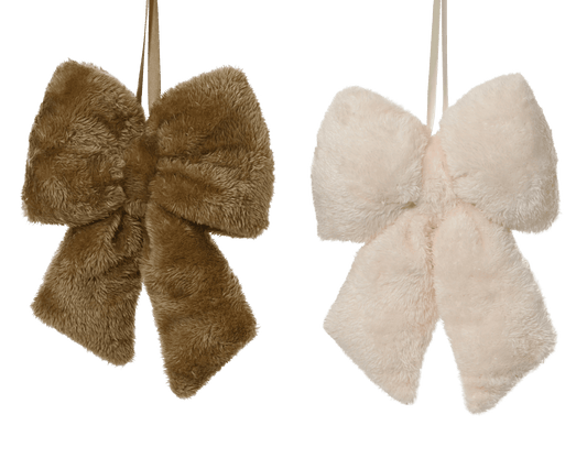 Faux fur bow, 2 assorted colours, height 23 cm