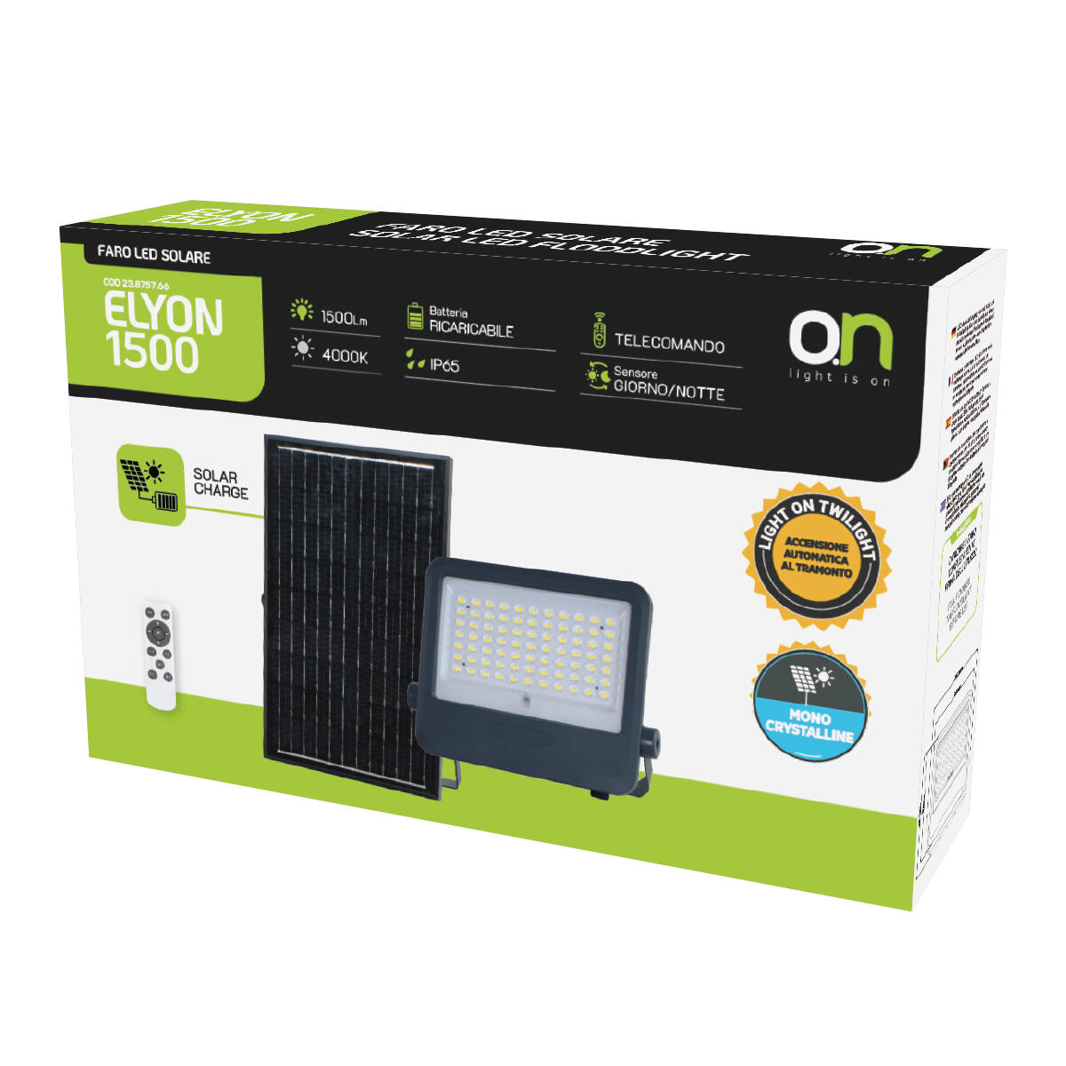 Elyon solar floodlight, LED, 1500lm, natural light, IP65