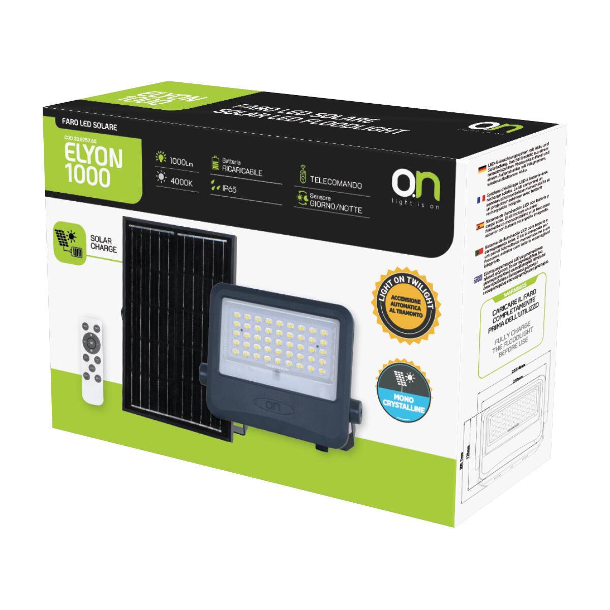 Elyon solar floodlight, LED, 1000lm, natural light, IP65