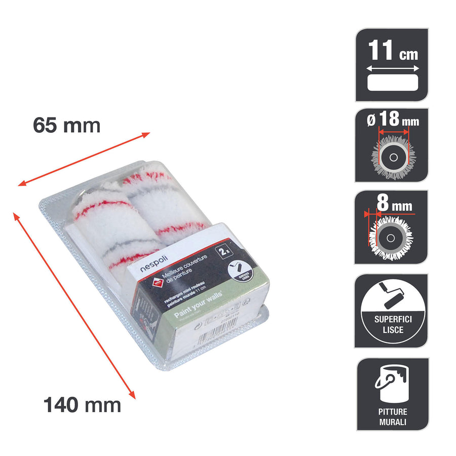 2 replacement mini rollers for painting smooth walls, Teflon-coated, diameter 17 mm, length 11 cm