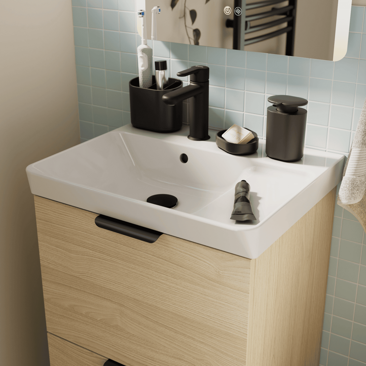Easy New under-counter washbasin, 51.2 cm (L) x 42.4 cm (W) x 15.5 cm (H), glossy white ceramic
