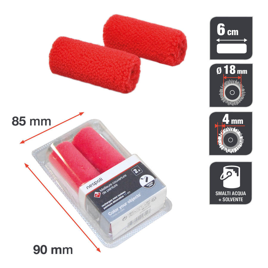2 replacement mini rollers for universal nail polish, Teflon-coated, diameter 22 mm, length 6 cm