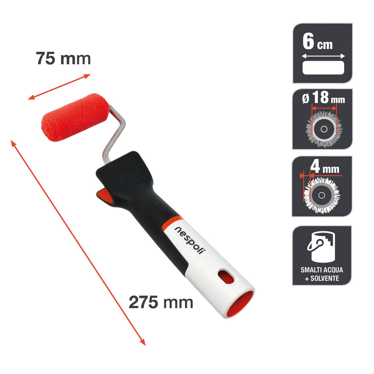 Mini roller for universal varnish, Teflon-coated, with soft-touch handle, diameter 22 mm, length 6 cm