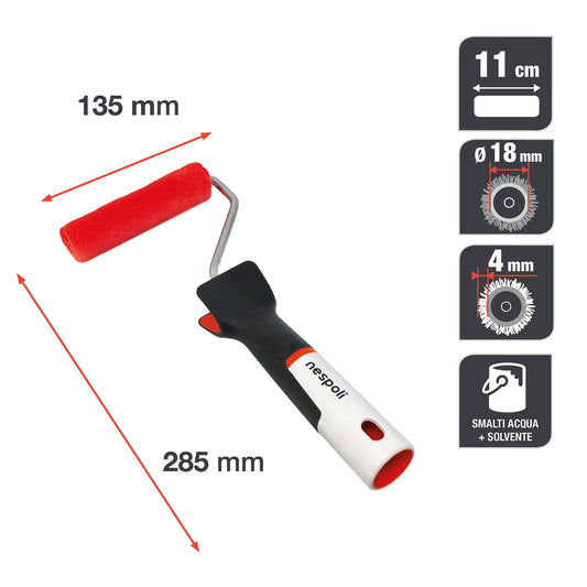 Mini roller for universal nail varnish, Teflon-coated, with soft-touch handle, 30 mm in diameter, 11 cm long