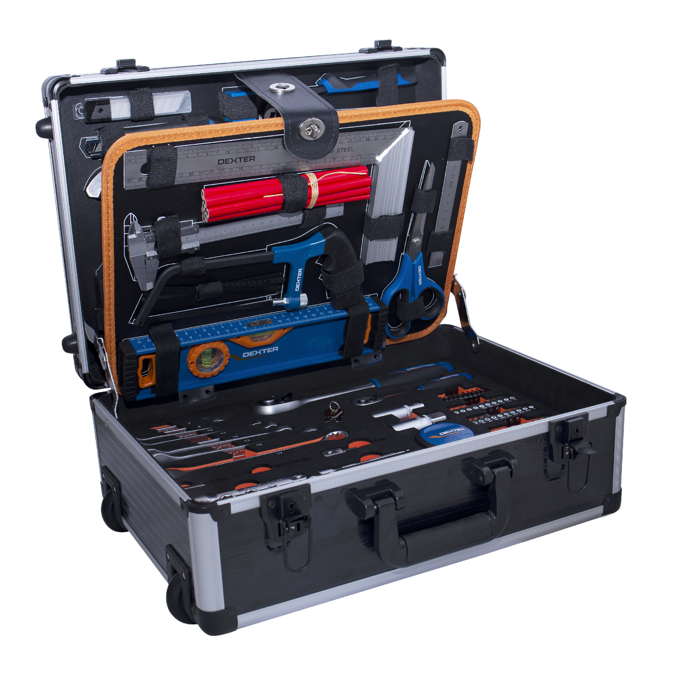 Dexter 150-piece hand tool set in a case / trolley