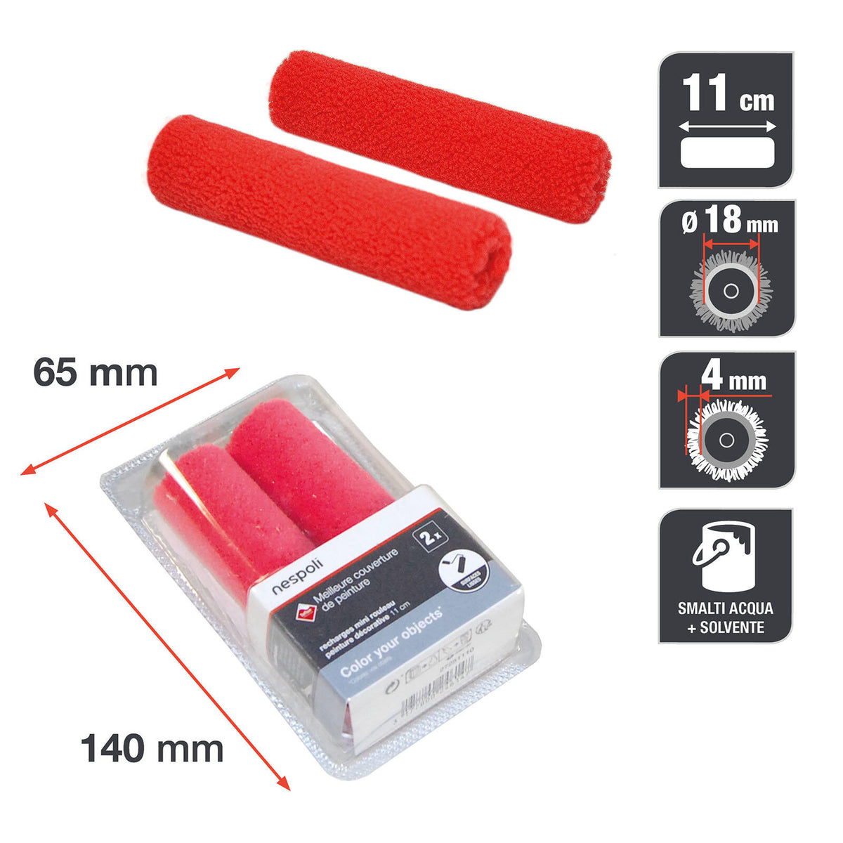 2 replacement mini-rollers for universal nail varnish, Teflon-coated, diameter 30 mm, length 11 cm