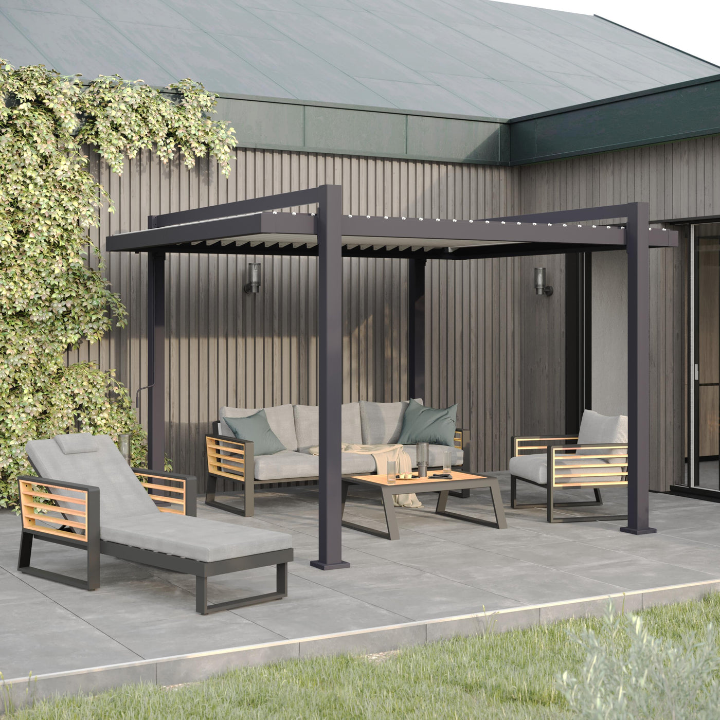 Clima Odyssea bioclimatic aluminium pergola, 320 x 358.5 cm, anthracite, Naterial