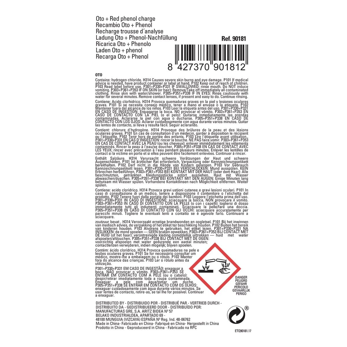 Liquid oto+phenol refill for swimming pools