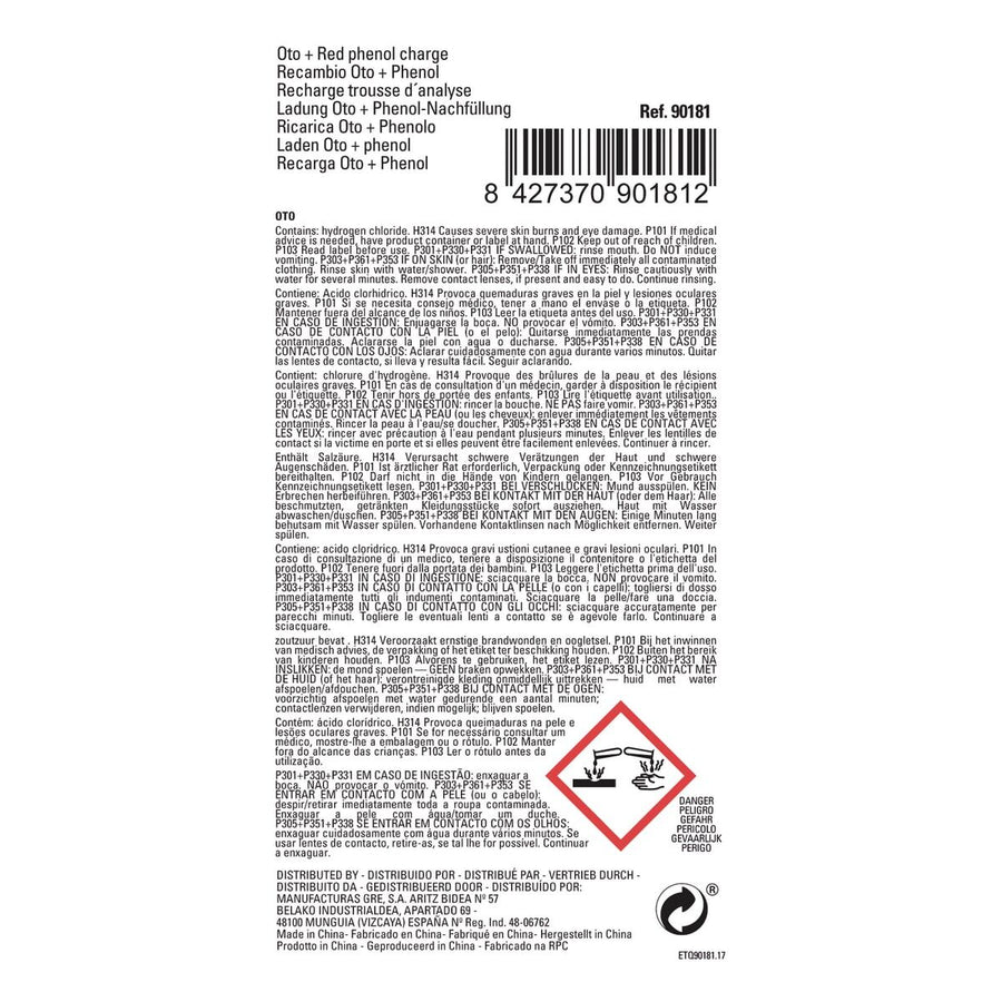 Liquid oto+phenol refill for swimming pools