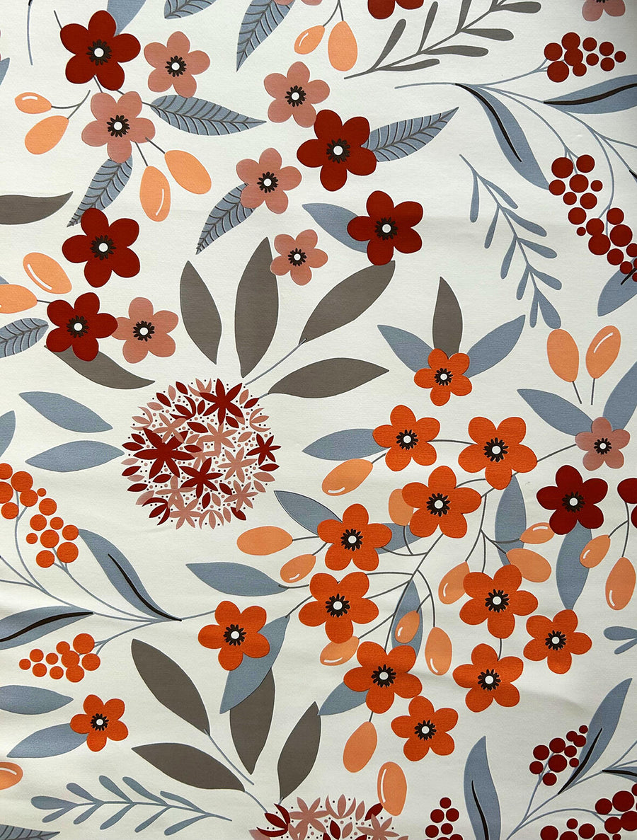 *Mocha floral oilcloth tablecloth with non-woven backing, height 140 cm
