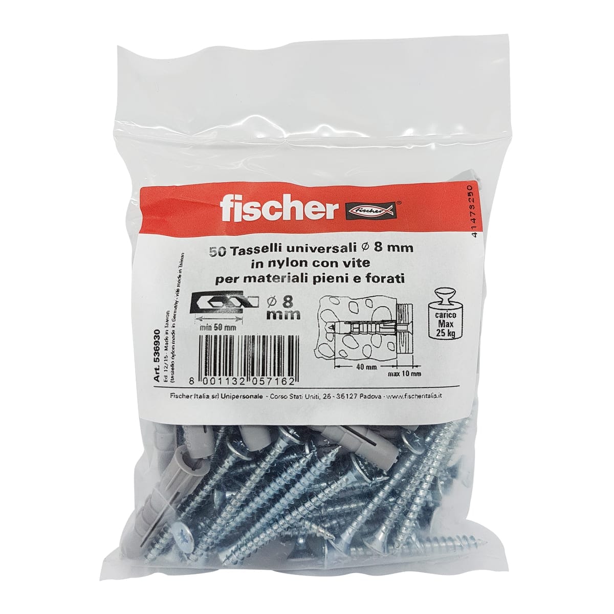 Bricocenter 8 MM PLUGS WITH 100 FISCHER SCREWS, 50 PIECES