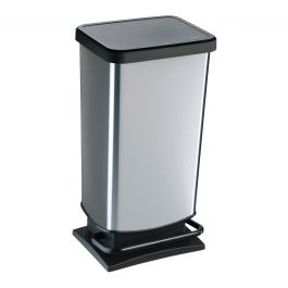 DUSTBIN PASO 40 LITRE SILVER PEDAL LARGE SLOW CLOSING ANTI FINGERPRINT RUBBERS