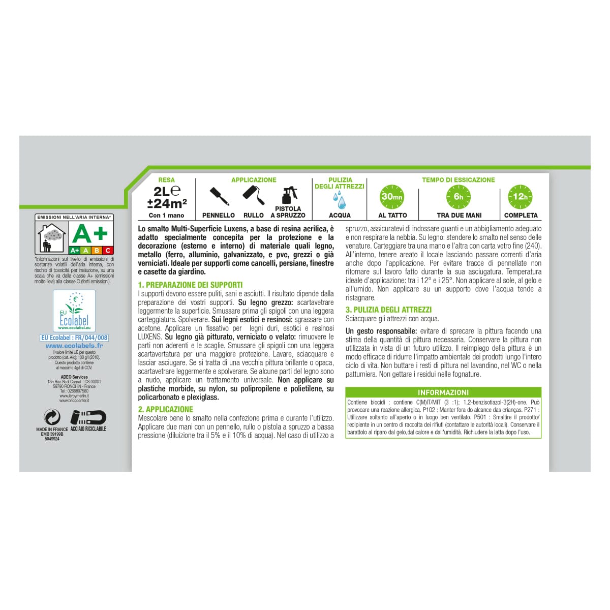 Bricocenter GREEN SATIN MULTI-SURFACE ENAMEL 2L LUXENS