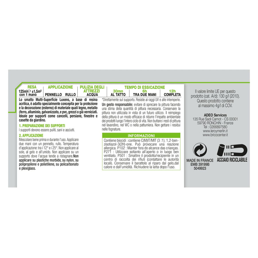 Bricocenter MULTI-SURFACE ENAMEL DOVE GREY 3 SATIN 125ML LUXENS
