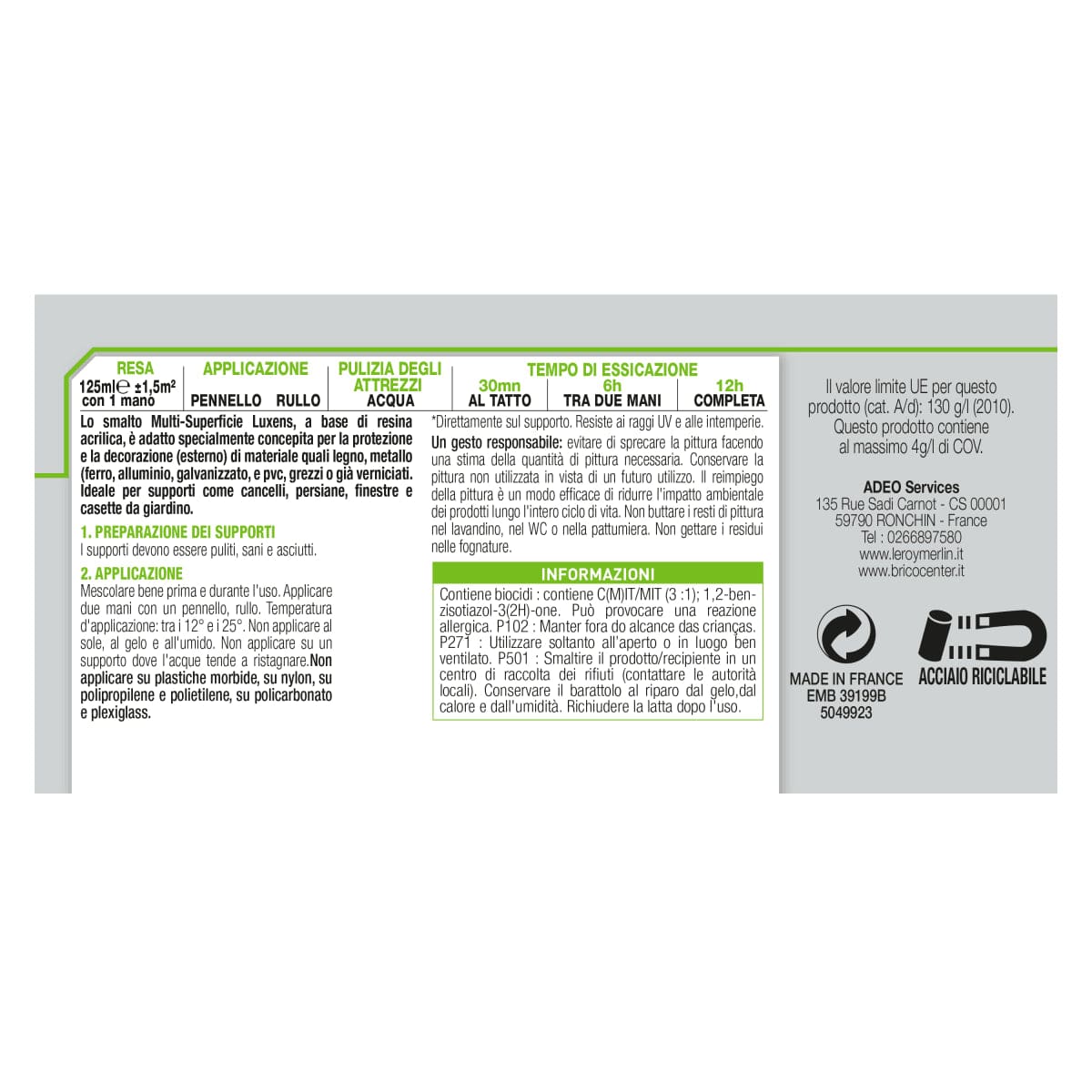 Bricocenter LUXENS SATIN WHITE MULTI-SURFACE WATER-BASED ENAMEL 125ML