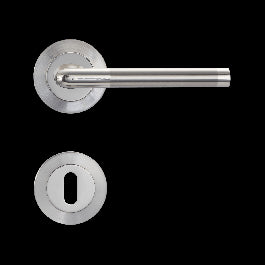 SOPHIE DOOR HANDLE WITH ROSETTE AND ESCUTCHEON IN ZAMAK SATIN NICKEL FINISH