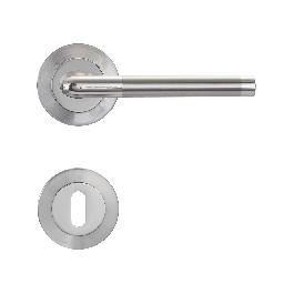 SOPHIE DOOR HANDLE WITH ROSETTE AND ESCUTCHEON IN ZAMAK SATIN NICKEL FINISH