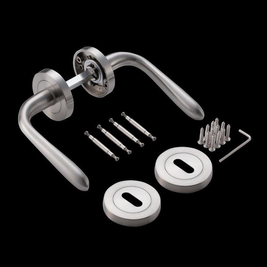 Bricocenter SPIRIT DOOR HANDLE WITH ROSETTE AND ESCUTCHEON IN ZAMAK SATIN NICKEL FINISH