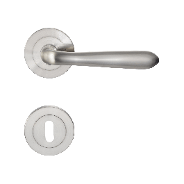 SPIRIT DOOR HANDLE WITH ROSETTE AND ESCUTCHEON IN ZAMAK SATIN NICKEL FINISH
