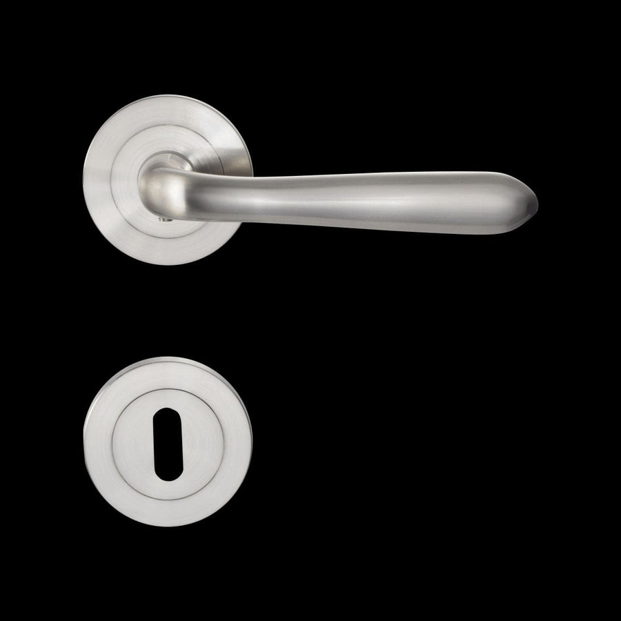 Bricocenter SPIRIT DOOR HANDLE WITH ROSETTE AND ESCUTCHEON IN ZAMAK SATIN NICKEL FINISH