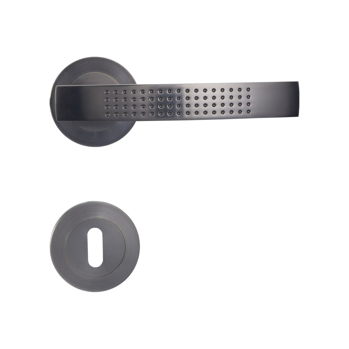 Bricocenter LOUNA DOOR HANDLE WITH ROSETTE AND ESCUTCHEON IN GRAPHITE FINISH ZAMAK