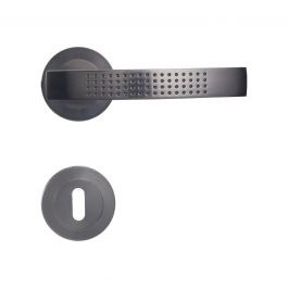 LOUNA DOOR HANDLE WITH ROSETTE AND ESCUTCHEON IN GRAPHITE FINISH ZAMAK