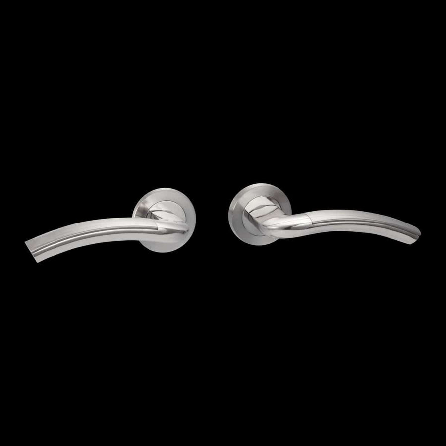 Bricocenter ASIA DOOR HANDLE WITH ROSETTE AND ESCUTCHEON IN ZAMAK SATIN NICKEL FINISH