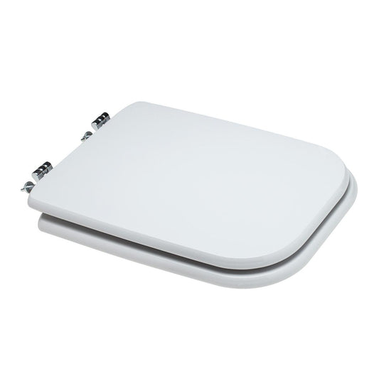 Rectangular MDF toilet seat cover, white, with metal antibacterial under-mount fixing