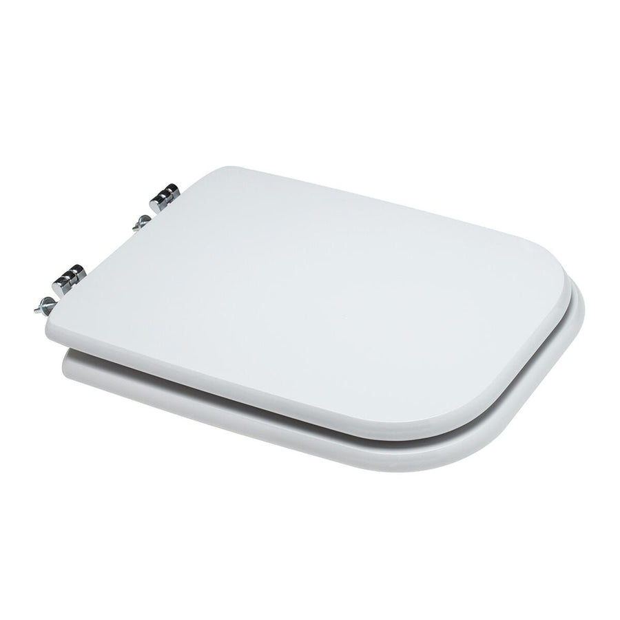 Rectangular MDF toilet seat cover, white, with metal antibacterial under-mount fixing