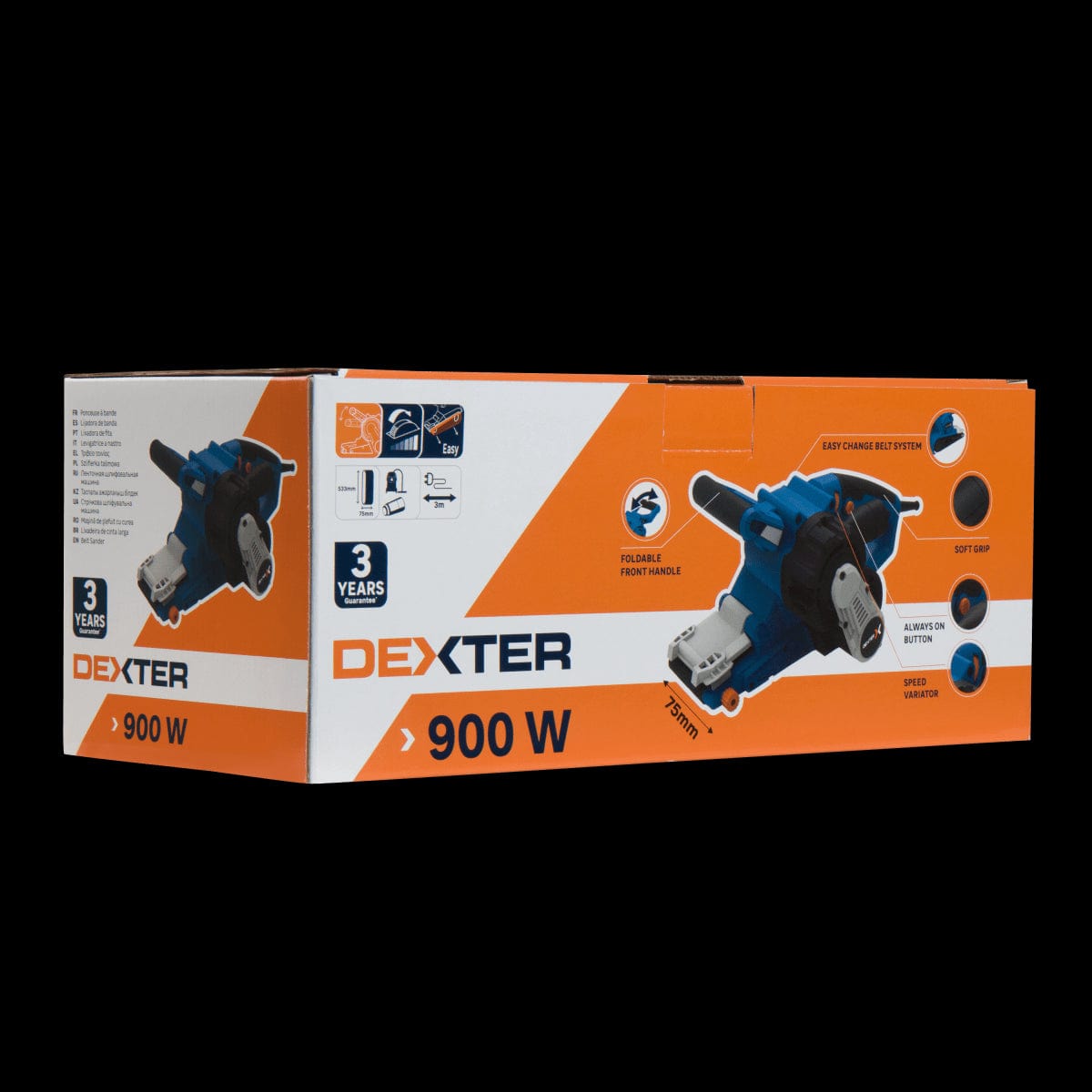 Bricocenter DEXTER BELT SANDER 900W, 76X533MM PLATE, WITH SUCTION