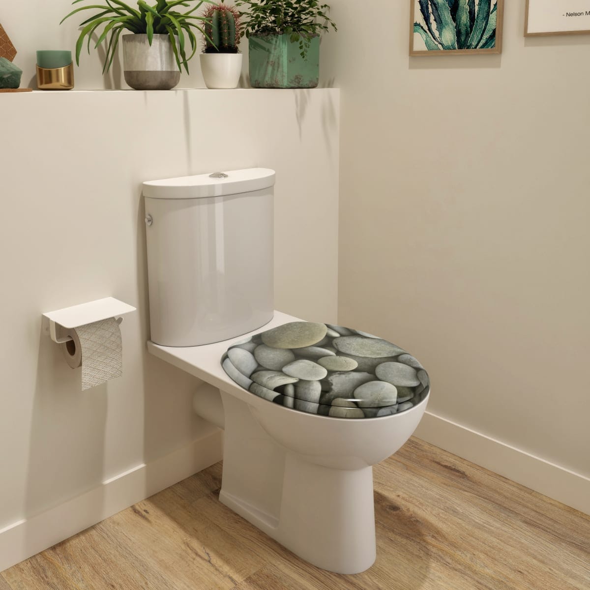 Bricocenter POP OVAL WC SEAT - GREY STONE PRINT WITH SLOW CLOSING MECHANISM