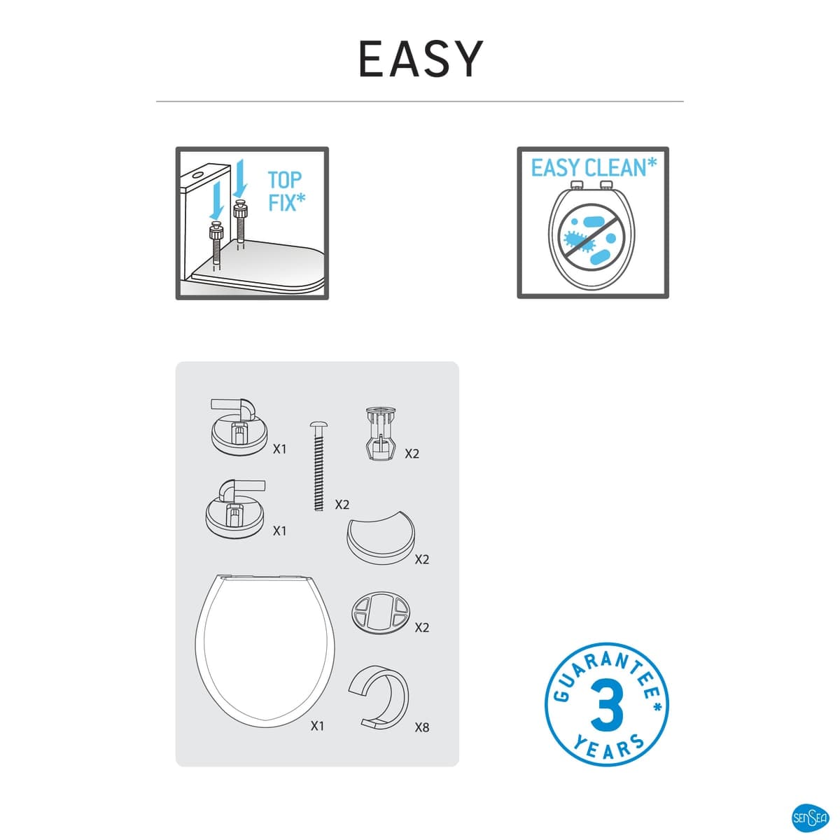 EASY OVAL WC SEAT WHITE - TOP FIX