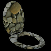 POP OVAL WC SEAT - GREY STONE PRINT WITH SLOW CLOSING MECHANISM