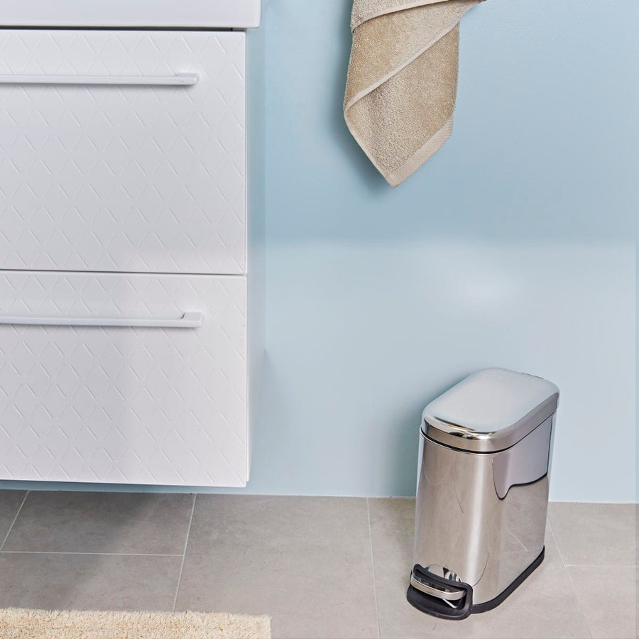 Bricocenter POLISHED SILVER METAL DUSTBIN INTERNAL BUCKET AND PEDAL SLIM CM.7X20X65