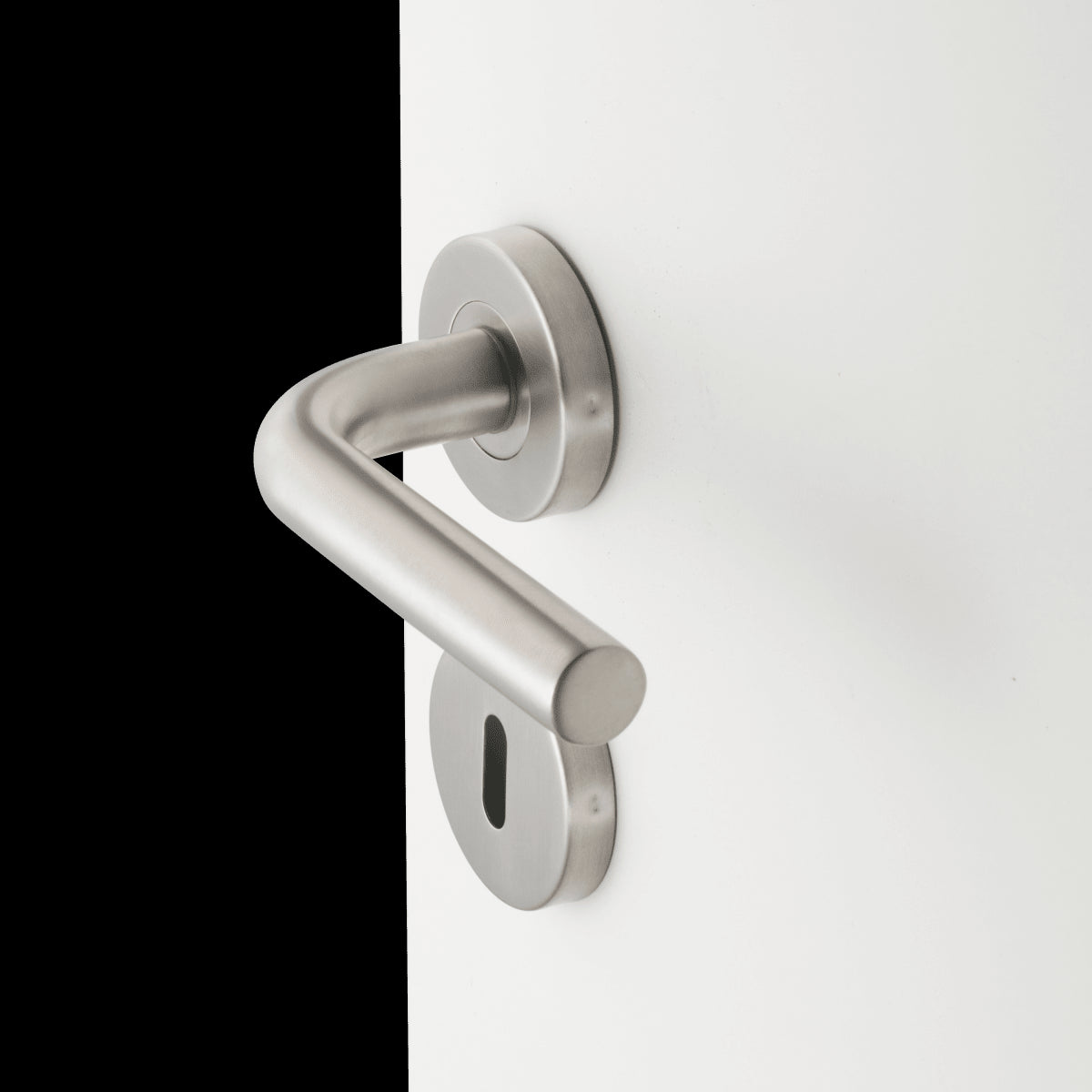 HANDLE ON INSPIRE ROSETTE IN BRUSHED STAINLESS STEEL