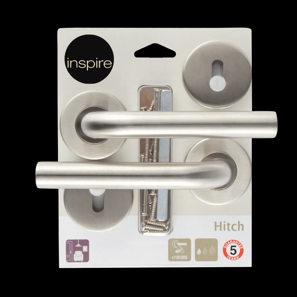 HANDLE ON INSPIRE ROSETTE IN BRUSHED STAINLESS STEEL
