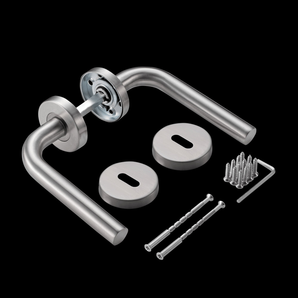 HANDLE ON INSPIRE ROSETTE IN BRUSHED STAINLESS STEEL
