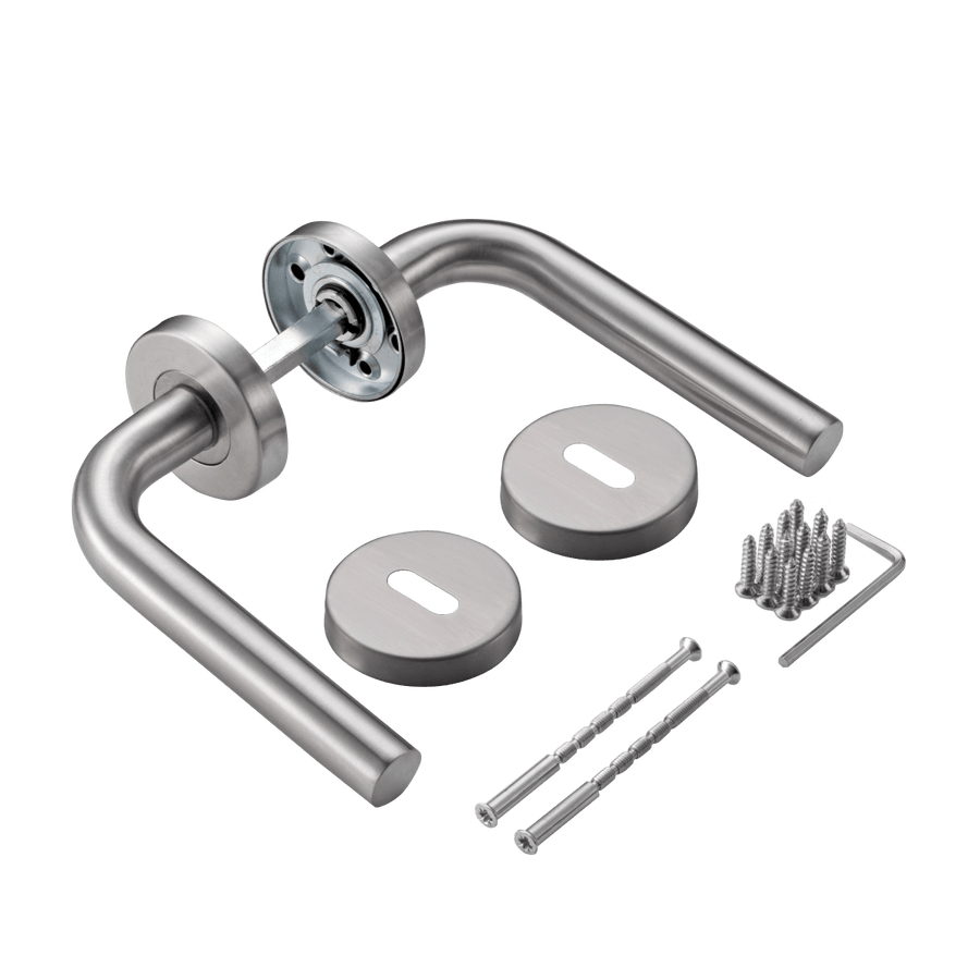 HANDLE ON INSPIRE ROSETTE IN BRUSHED STAINLESS STEEL
