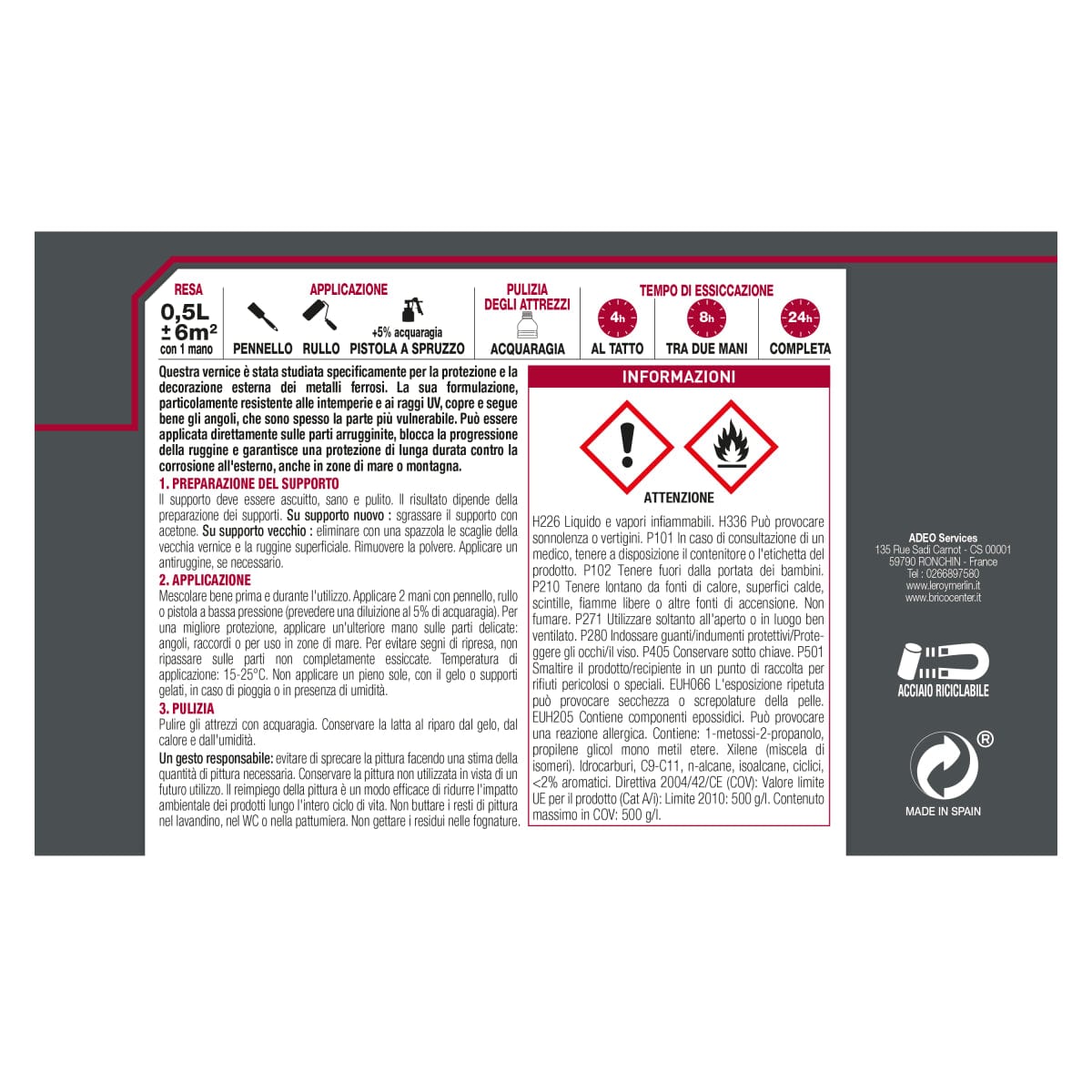 Bricocenter ANTI-RUST IRON ENAMEL GREY 500 ML