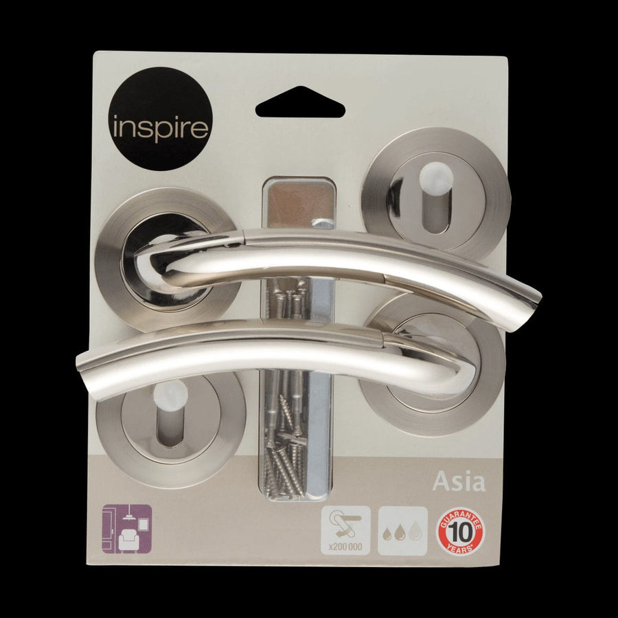 Bricocenter ASIA DOOR HANDLE WITH ROSETTE AND ESCUTCHEON IN ZAMAK SATIN NICKEL FINISH