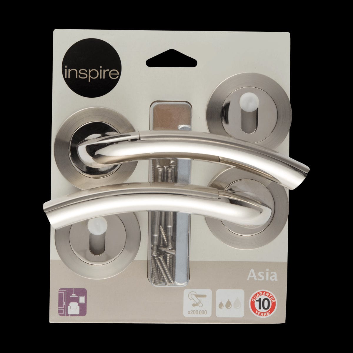 Bricocenter ASIA DOOR HANDLE WITH ROSETTE AND ESCUTCHEON IN ZAMAK SATIN NICKEL FINISH