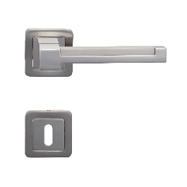 MEDUSA DOOR HANDLE WITH ROSETTE AND ESCUTCHEON IN SATIN NICKEL ZAMAK