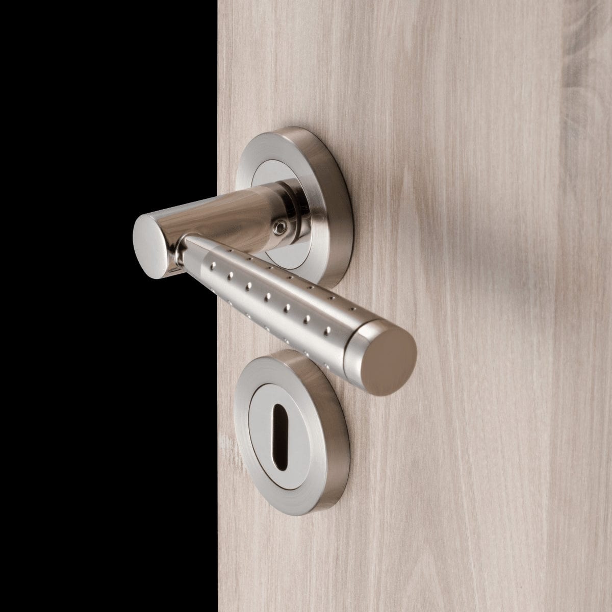 Bricocenter NINE DOOR HANDLE WITH ROSETTE AND ESCUTCHEON IN ZAMAK SATIN NICKEL FINISH