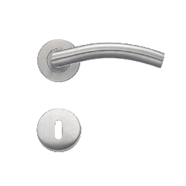 MARGAUD DOOR HANDLE WITH ROSETTE AND ESCUTCHEON IN STAINLESS STEEL WITH SATIN NICKEL FINISH