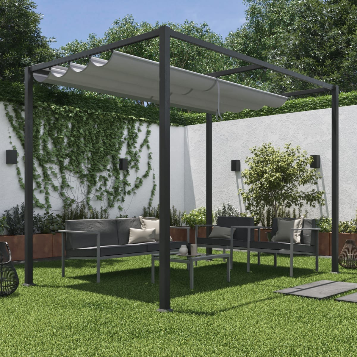 Bricocenter HORALI NATERIAL - Pergola - Steel with 2x3 m anthracite polyester cloth