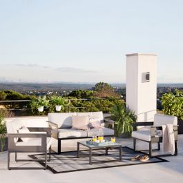 COFFEE SET ODYSSEA NATERIAL 4 SEATER ALUMINUM GLASS TOP WITH CUSHIONS