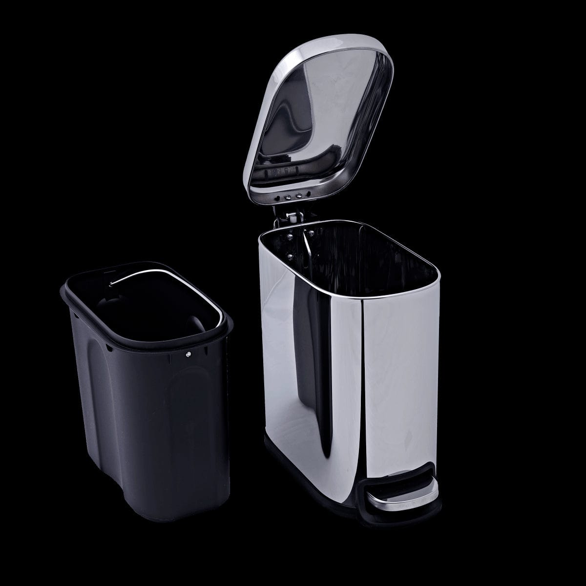 Bricocenter POLISHED SILVER METAL DUSTBIN INTERNAL BUCKET AND PEDAL SLIM CM.7X20X65