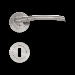 EINA DOOR HANDLE WITH ROSETTE AND ESCUTCHEON IN ZAMAK SATIN NICKEL FINISH